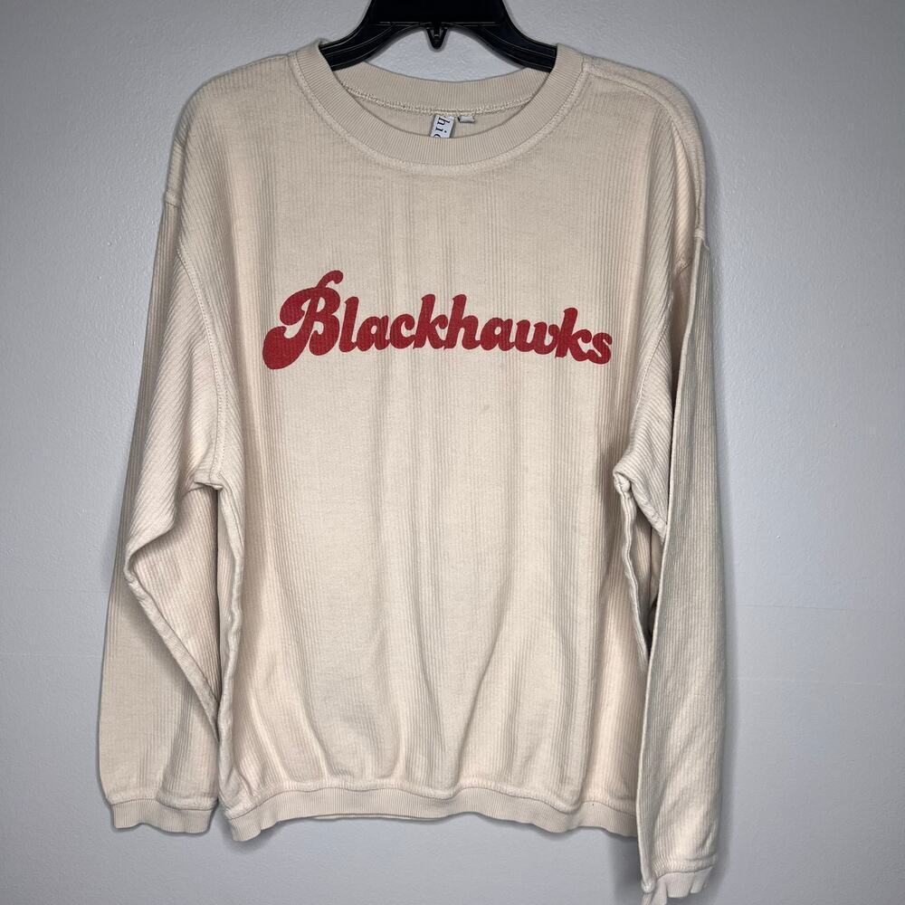 Chicka-d Women's Chicago Blackhawks Corded Crew Neck Size Small 100% Cotton